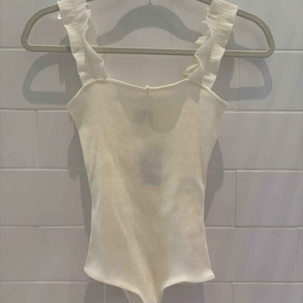 A Love Like You White Body Suit with Ruffle Sleeves, Size M, New with Tags
